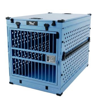 כלוב אלומיניום מחוזק לכלב עם חלק עליון מתרומם - ניתן לקיפול 92 ס"מ - כחול מטאלי